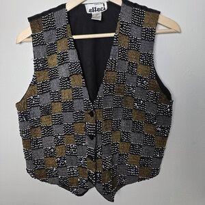 BEADED Black and Gold Checkered Women's Vest